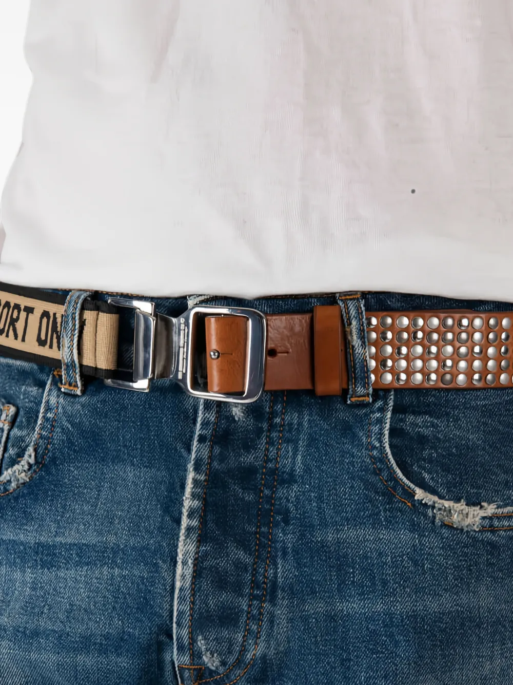 Htc Los Angeles Riem met studs en vlakken Bruin