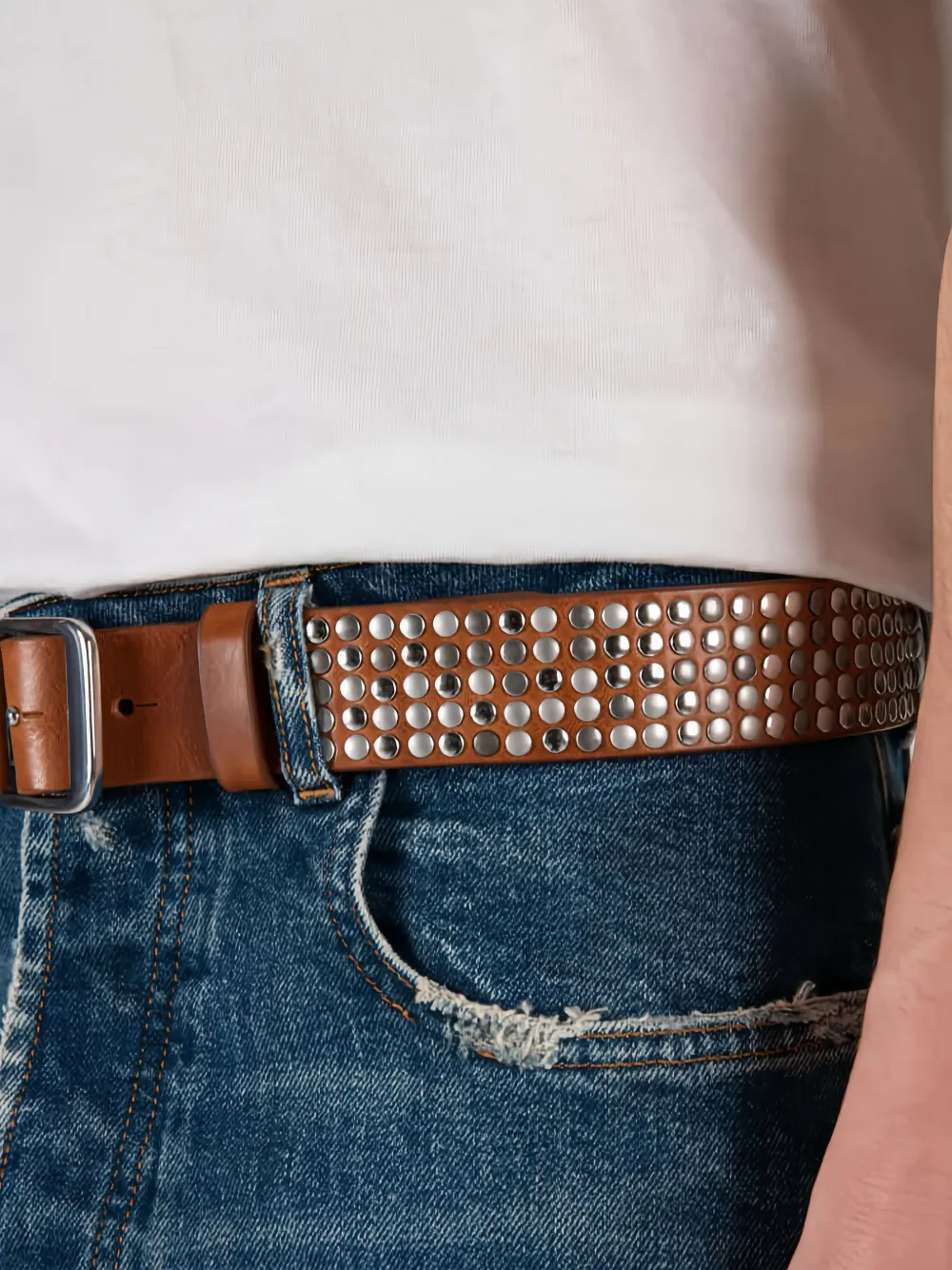 Htc Los Angeles Riem met studs en vlakken Bruin