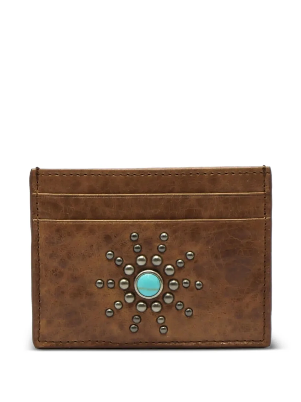 Htc Los Angeles Sun stud-embellished leather card holder - Marrone