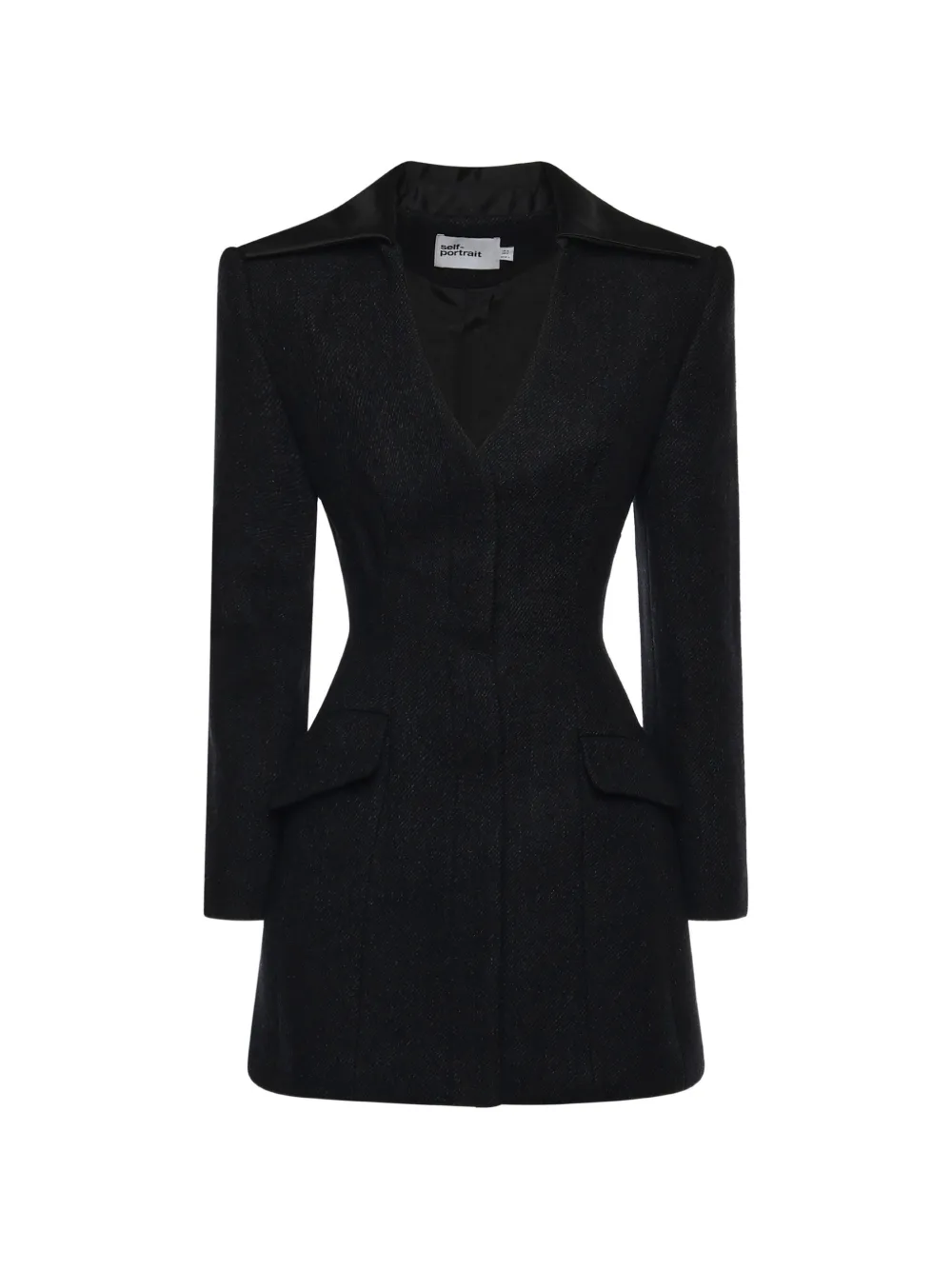 Self-portrait Button-up Collared Mini Dress In Black