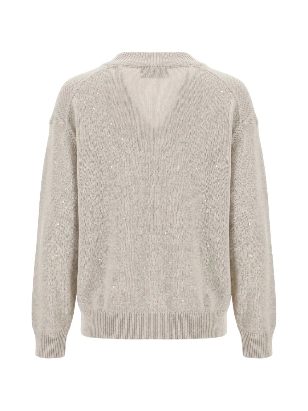 Brunello Cucinelli Trui verfraaid met pailletten en V-hals Beige