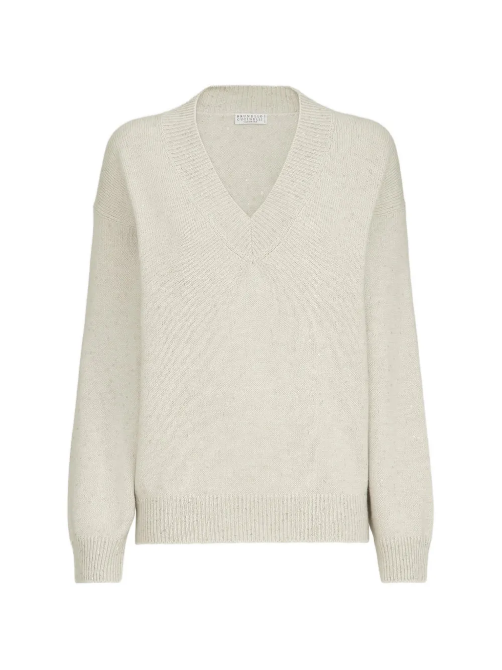 Brunello Cucinelli Trui verfraaid met pailletten en V-hals Beige