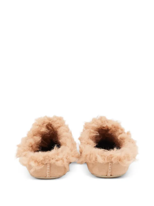 MM6 ロゴ入りミュール　サテンベージュ MM6 Maison Margiela Numeric shearling-trim Suede Mules | Neutrals