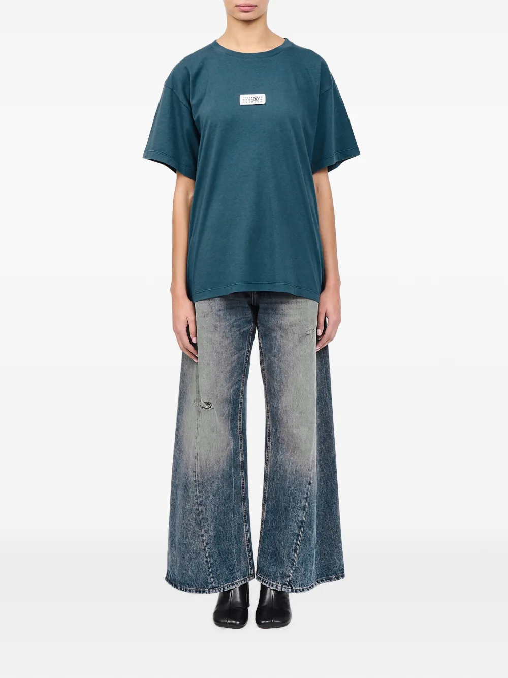 MM6 Maison Margiela T-shirt met kenmerkende stiksels en logopatch Blauw