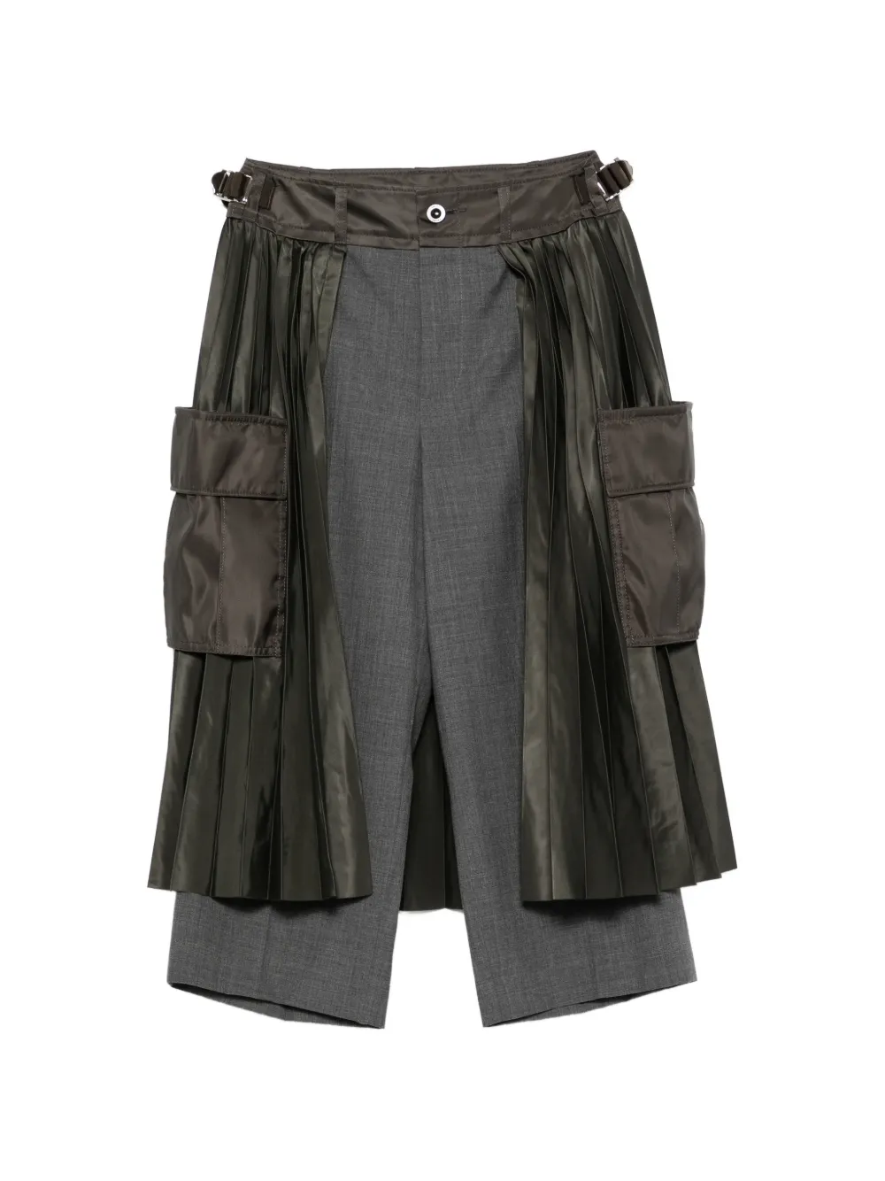 sacai pleated-overlay cropped trousers - Grau