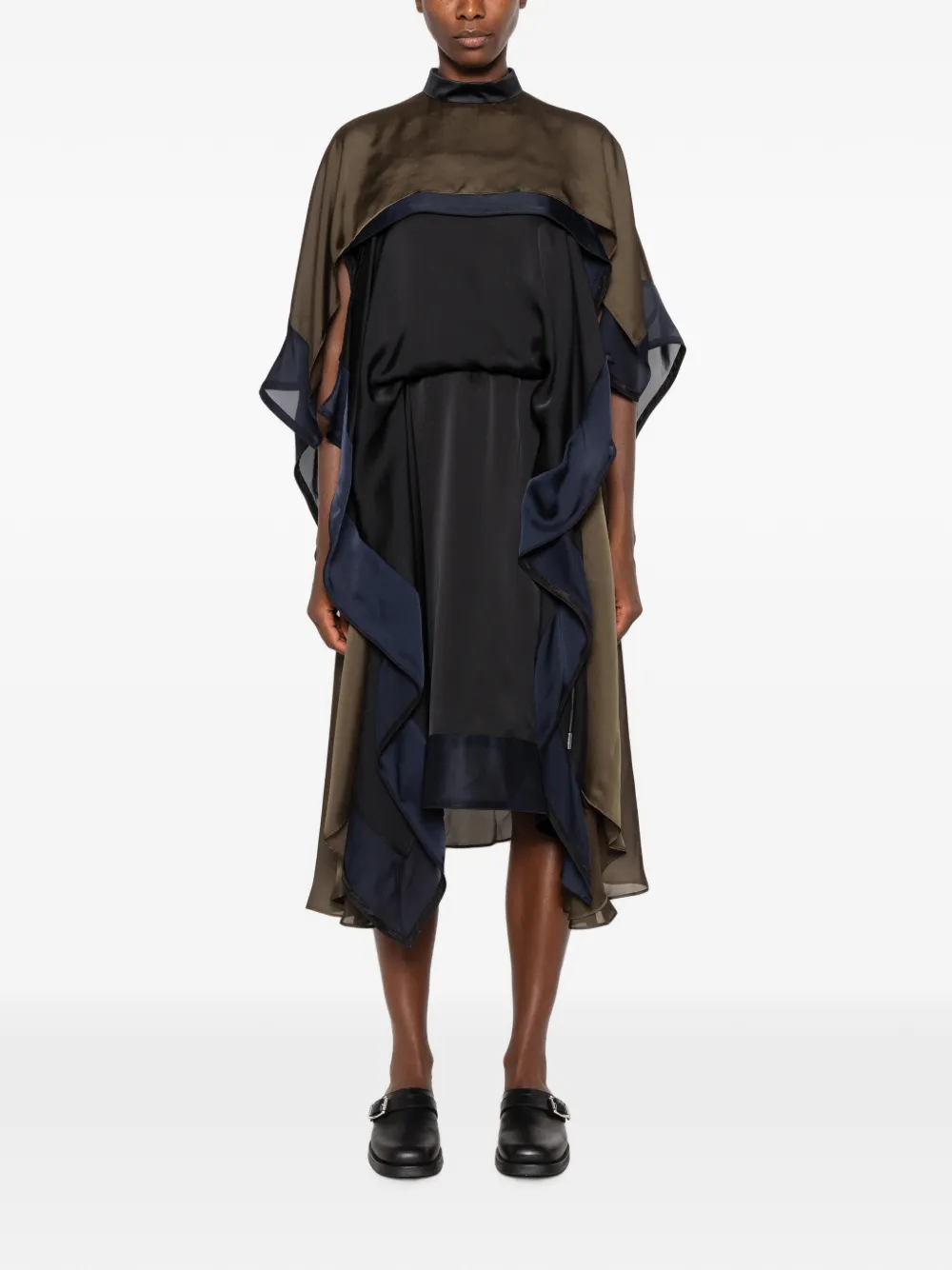 sacai Asymmetrische gelaagde jurk met ruches Groen