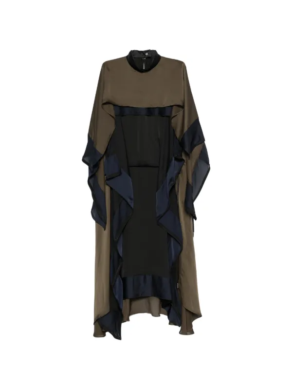 Sacai Ruffled Layered-design Asymmetric Dress in Green