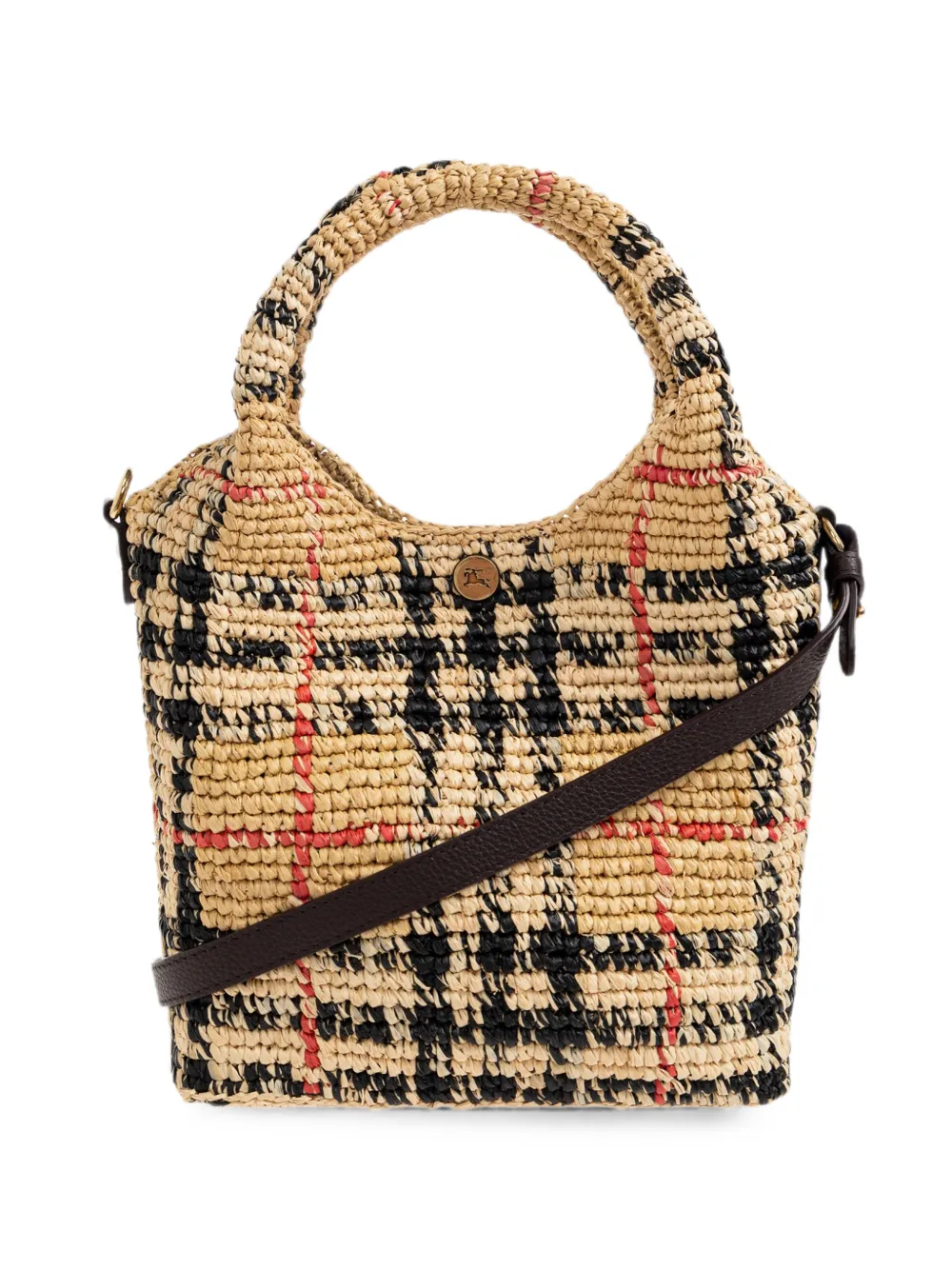 Burberry Mini Margate check raffia tote bag - Toni neutri