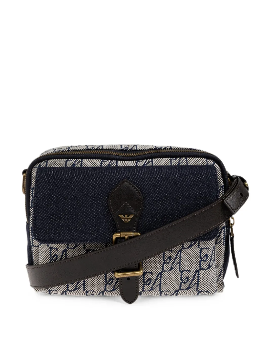 Emporio Armani monogram-print buckled messenger bag - Toni neutri
