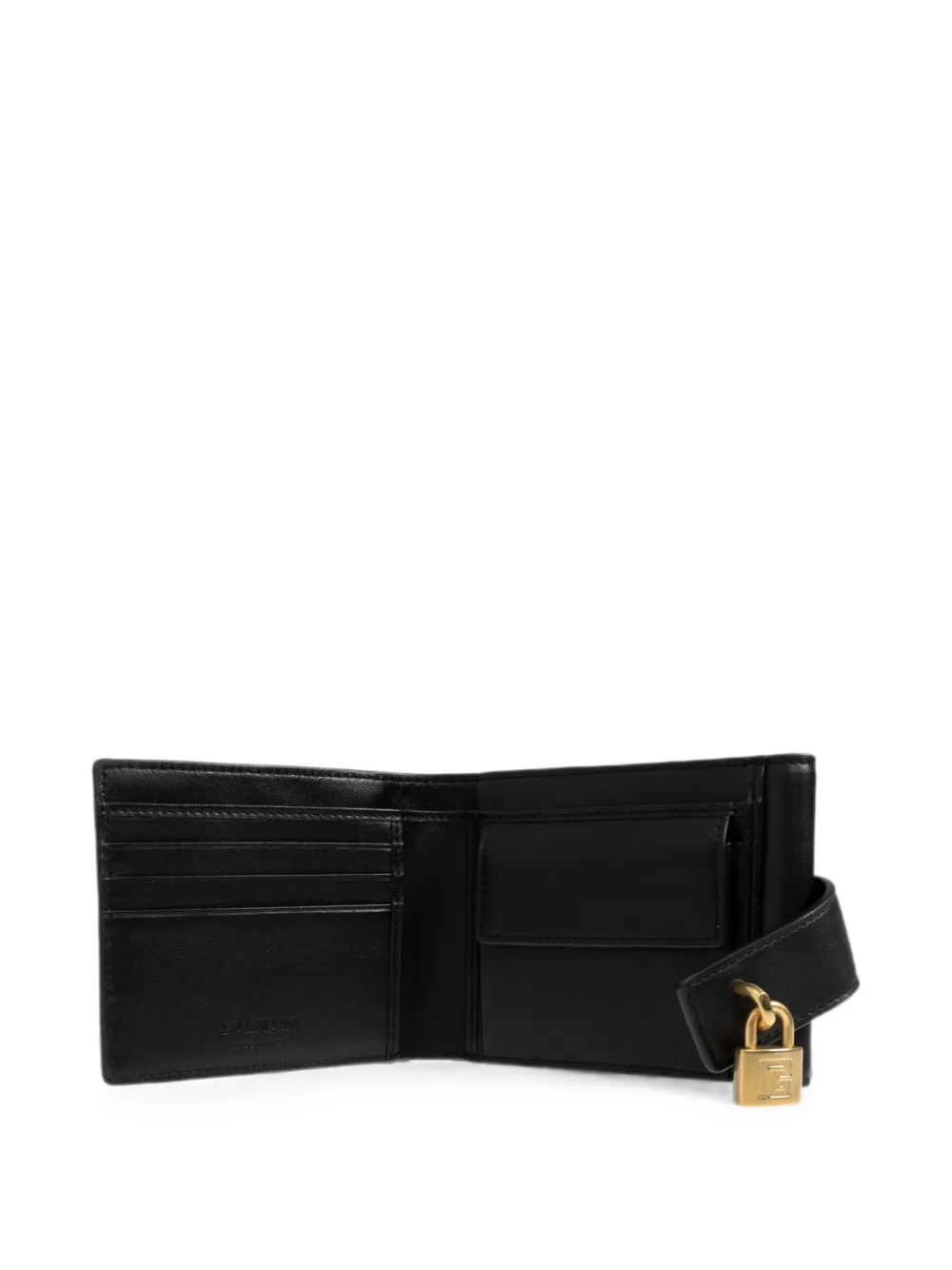 Balmain Kalfsleren portemonnee met hangslot en logo Zwart
