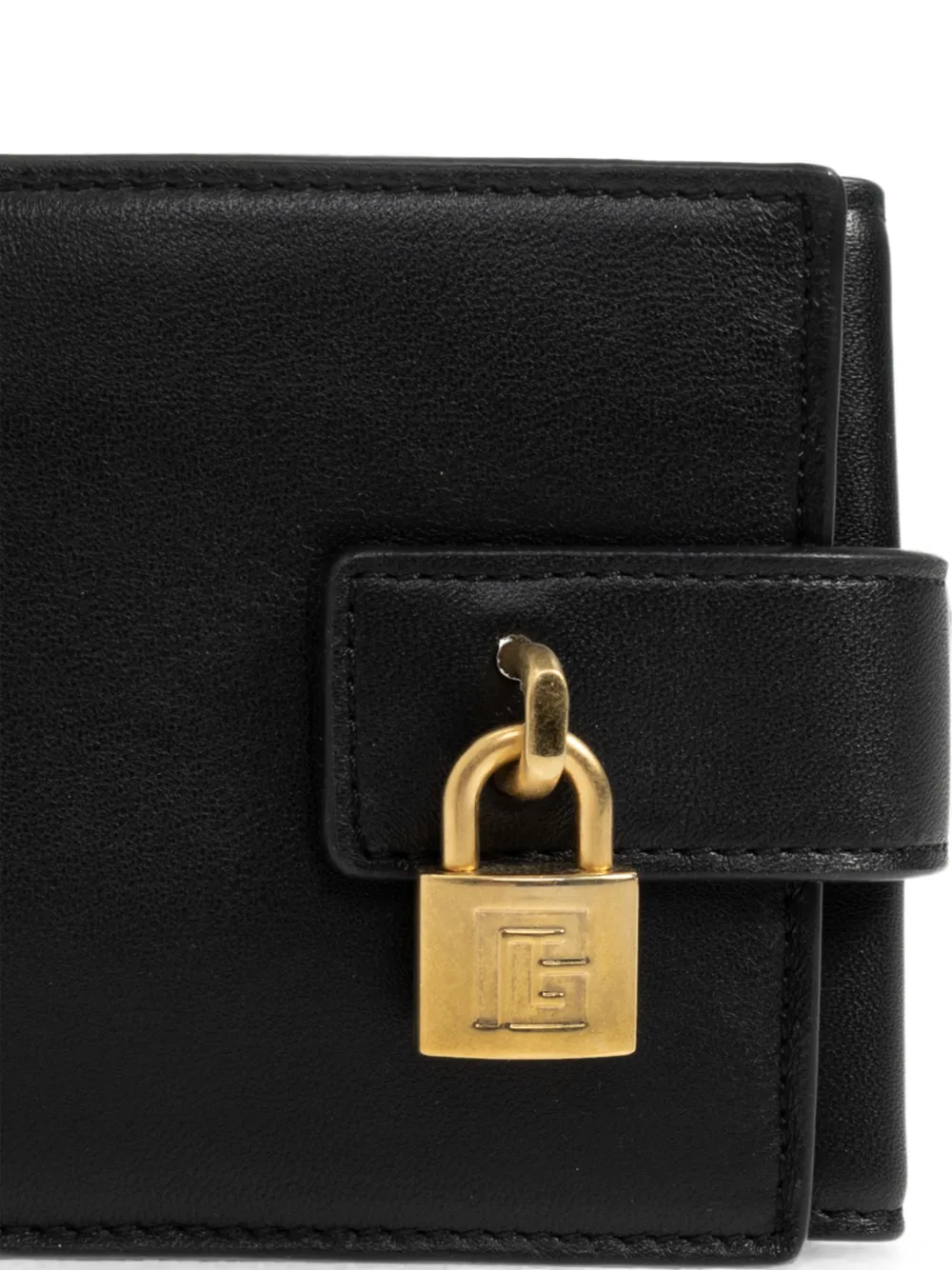 Balmain Kalfsleren portemonnee met hangslot en logo Zwart