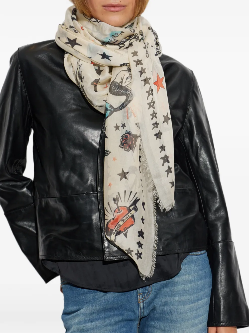 Zadig&Voltaire Kerry sjaal met tattoo-print Beige
