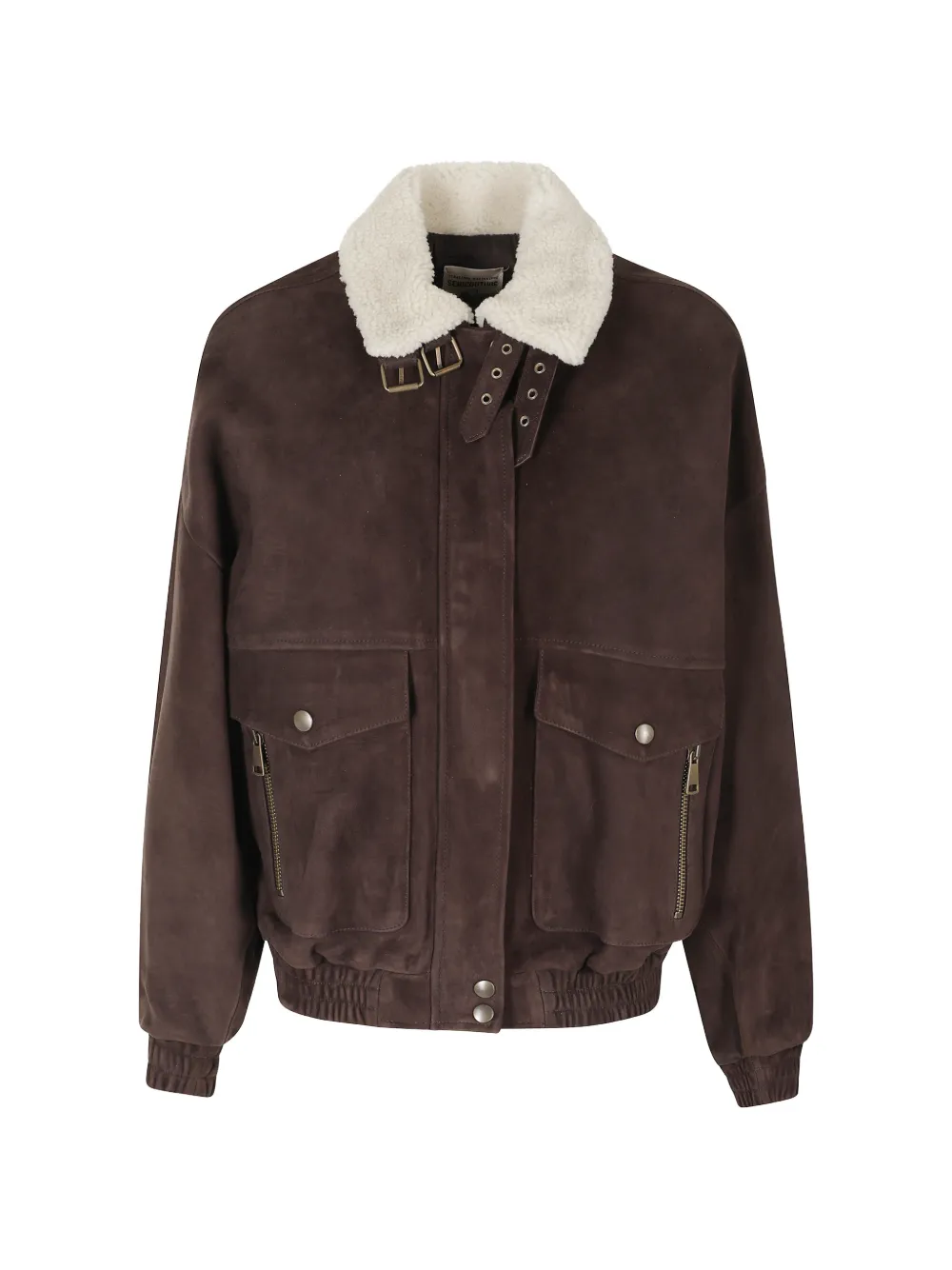 Semicouture Gloria buckle-detail shearling-collar jacket - Marrone