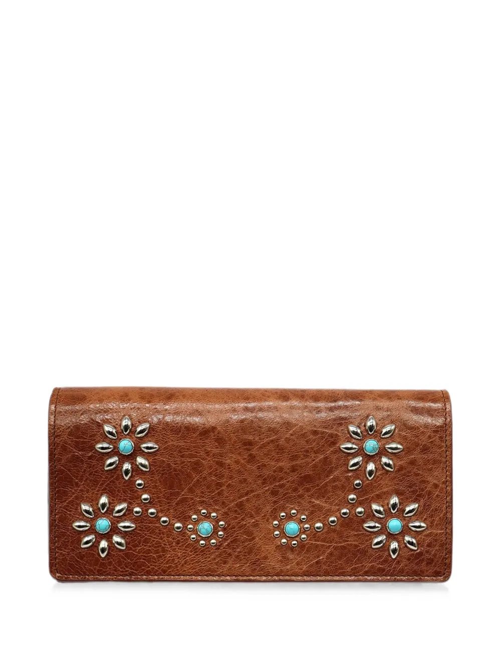 Htc Los Angeles flower-studded leather wallet - Marrone