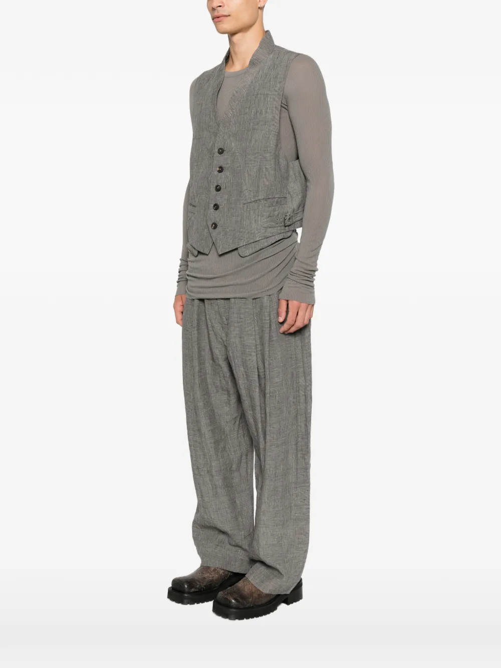 Ziggy Chen Geruit gilet Grijs