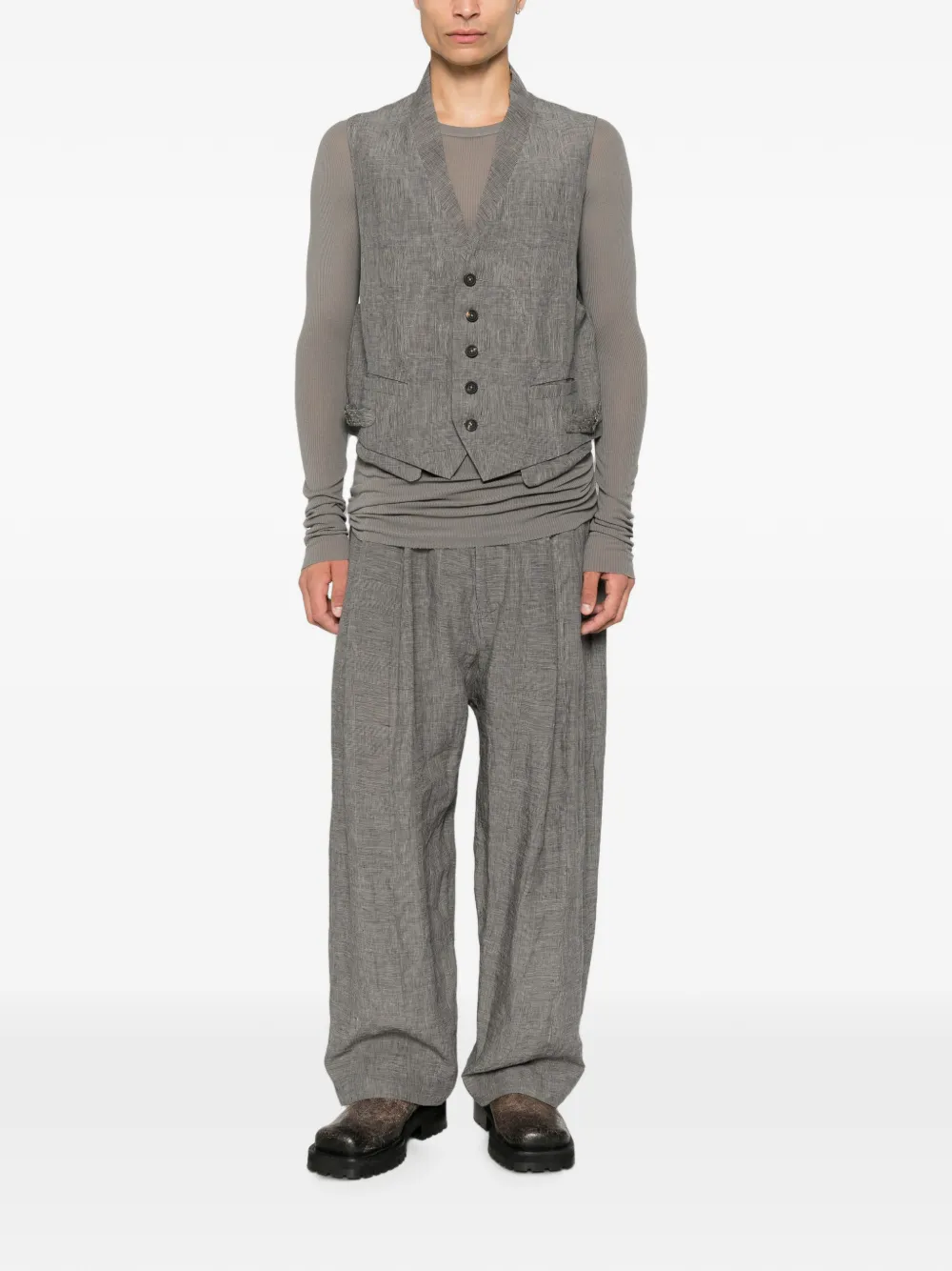 Ziggy Chen Geruit gilet Grijs