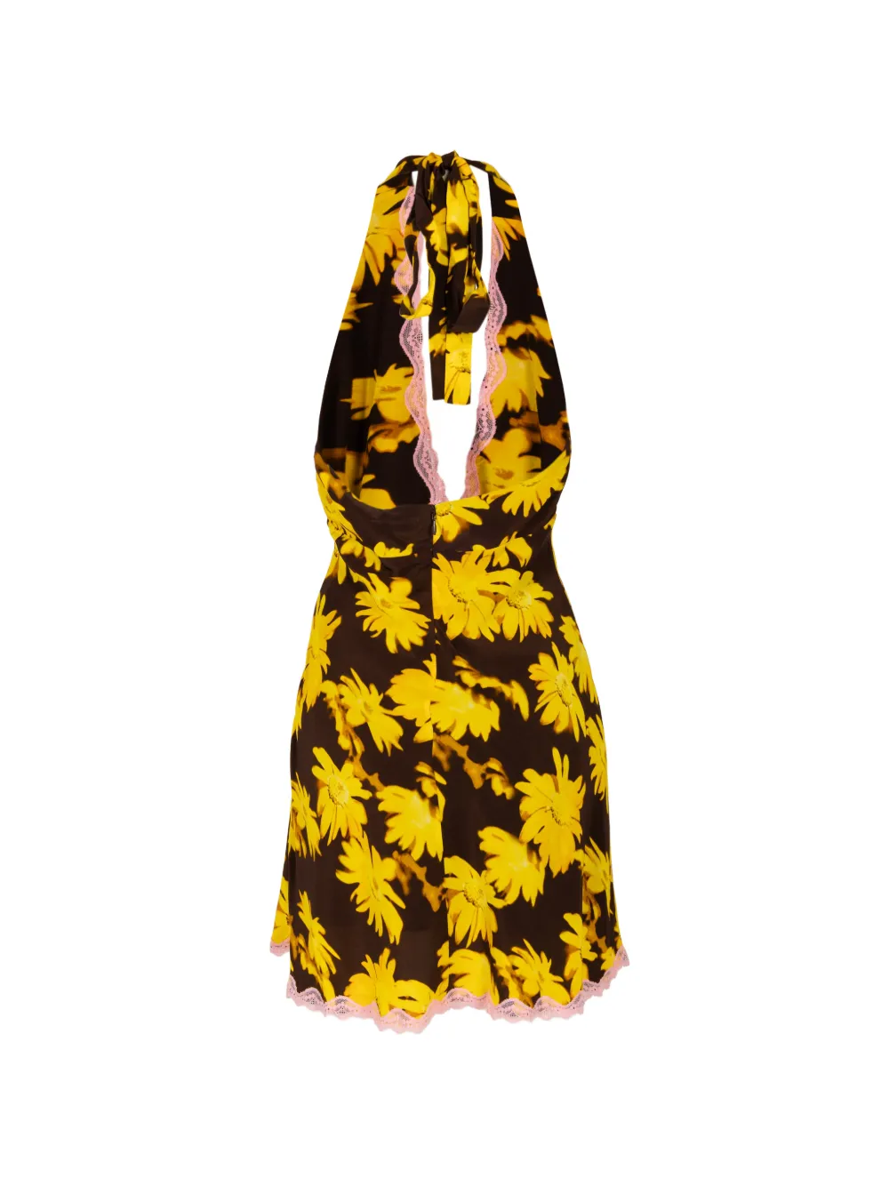 STAUD Lucca mini-jurk met kanten afwerking en bloemenprint Bruin