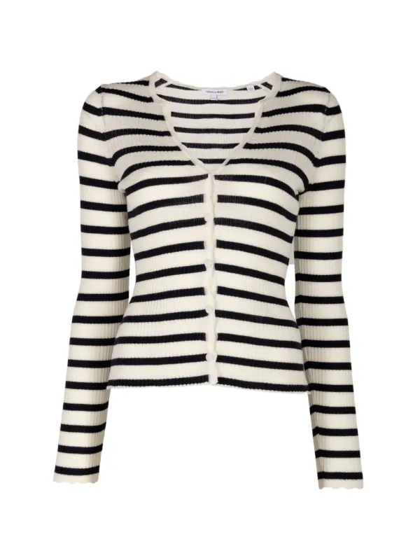 Veronica Beard Striped Ribbed-knit Cardigan in White