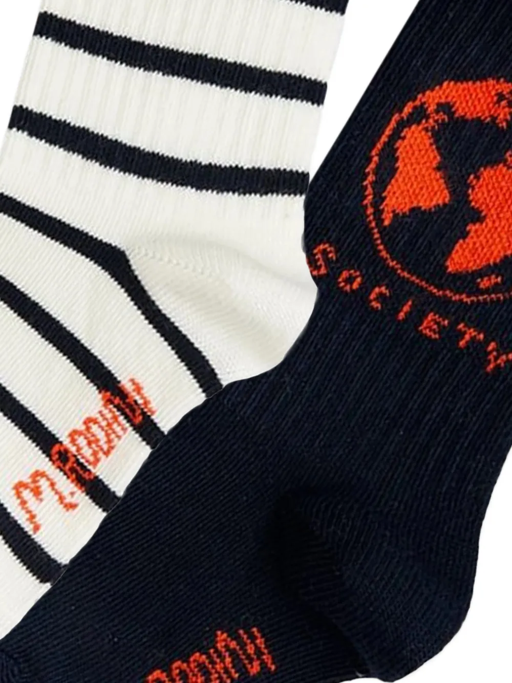 Mini Rodini Twee paar Society gestreepte sokken met grafische print Blauw
