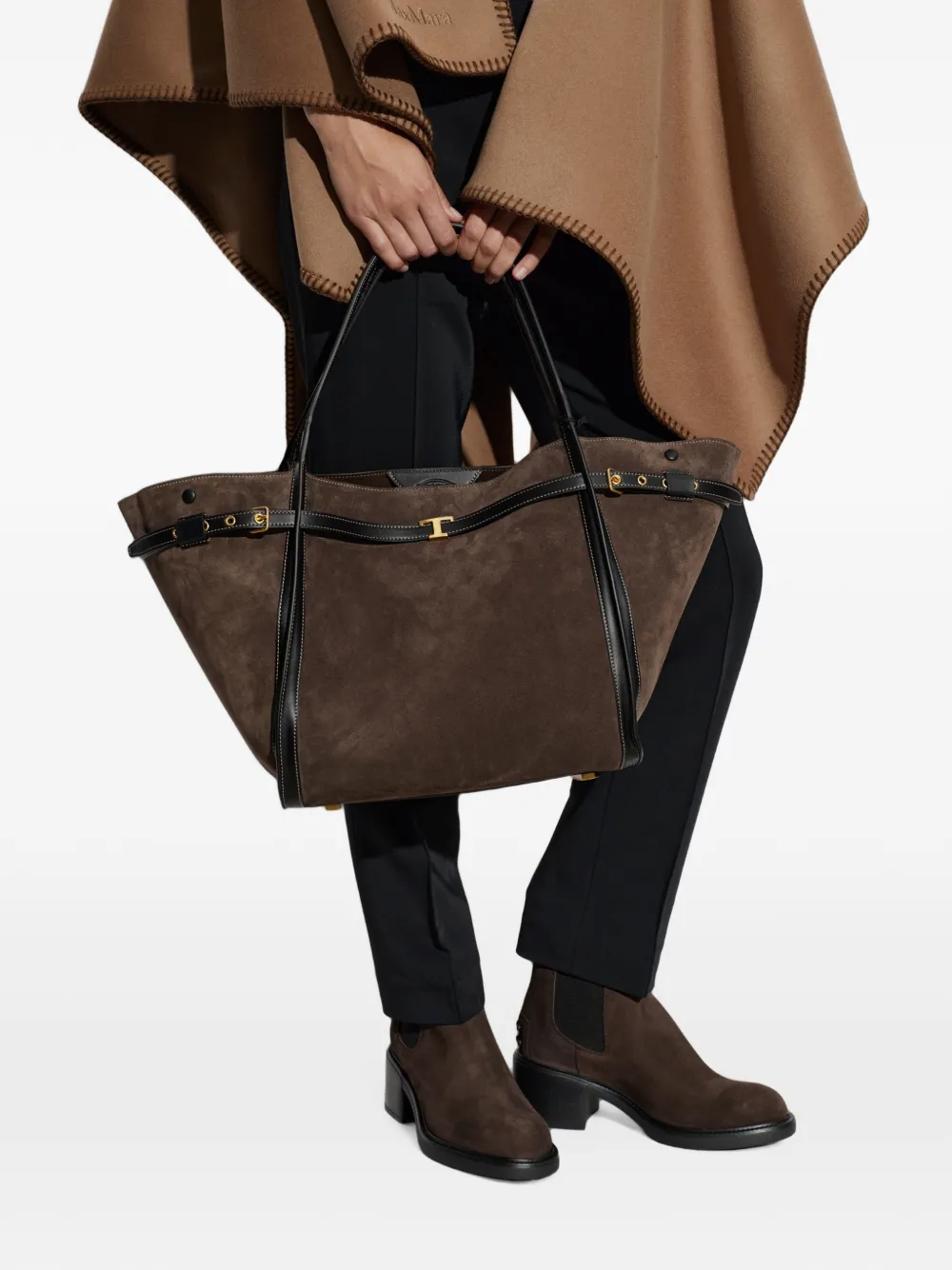 Tod's Medium T Signature suède shopper Bruin