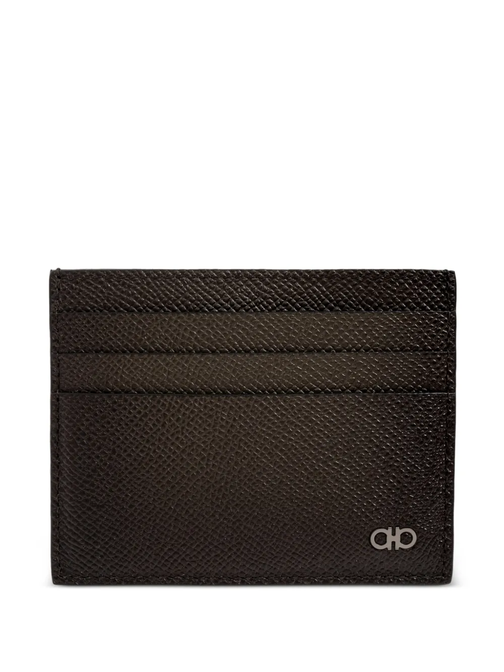 Ferragamo micro Gancini grained leather card holder - Marrone