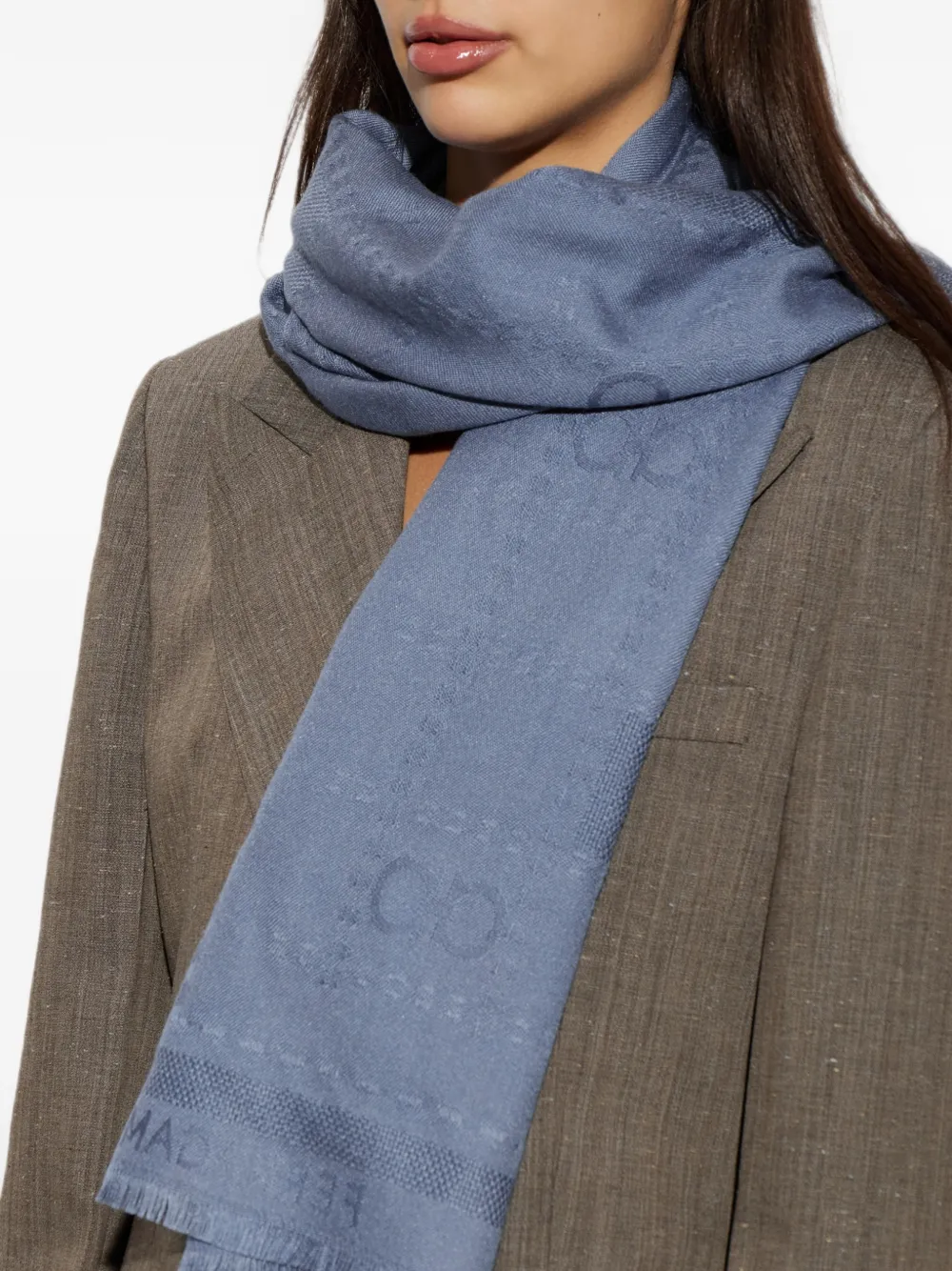 Ferragamo Sjaal met logo jacquard Blauw