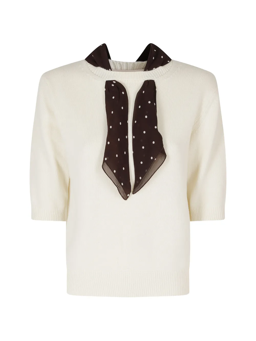 Semicouture scarf-detail short-sleeve sweater - Nude