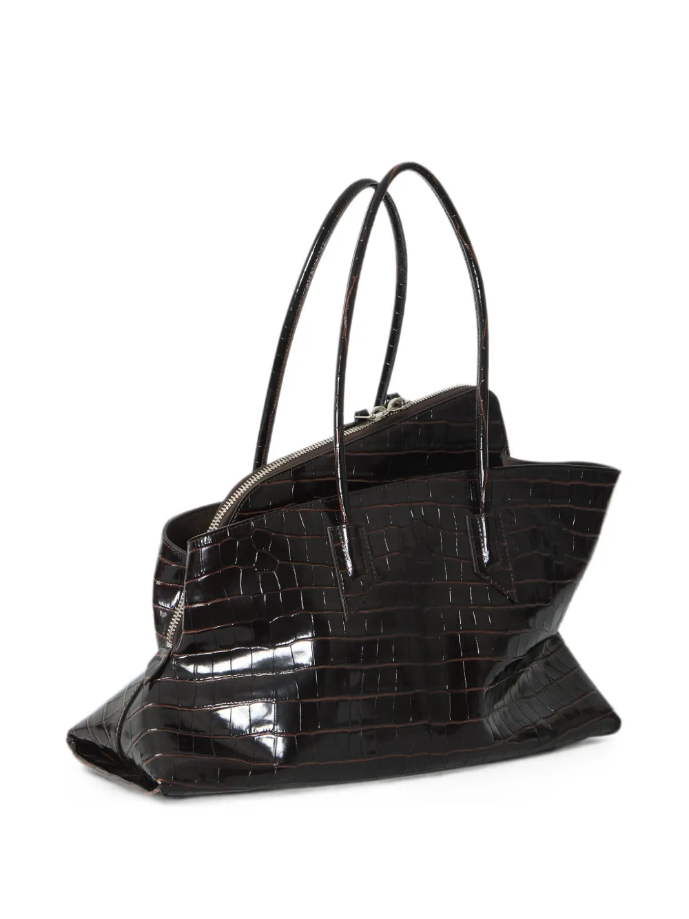 The Attico medium La Passeggiata crocodile-effect leather tote bag - Marrone