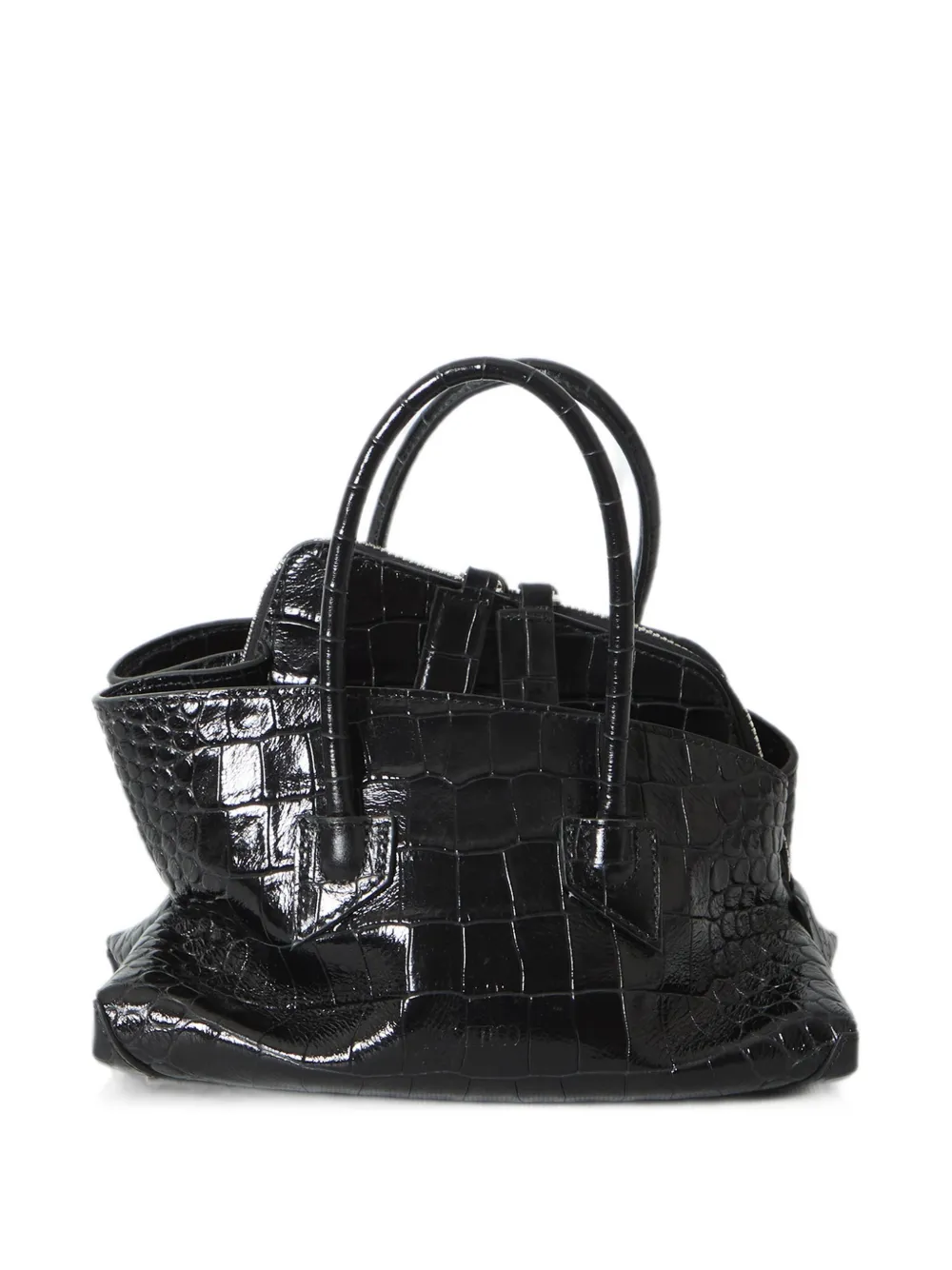 The Attico mini La Passeggiata crocodile-effect leather tote bag - Nero