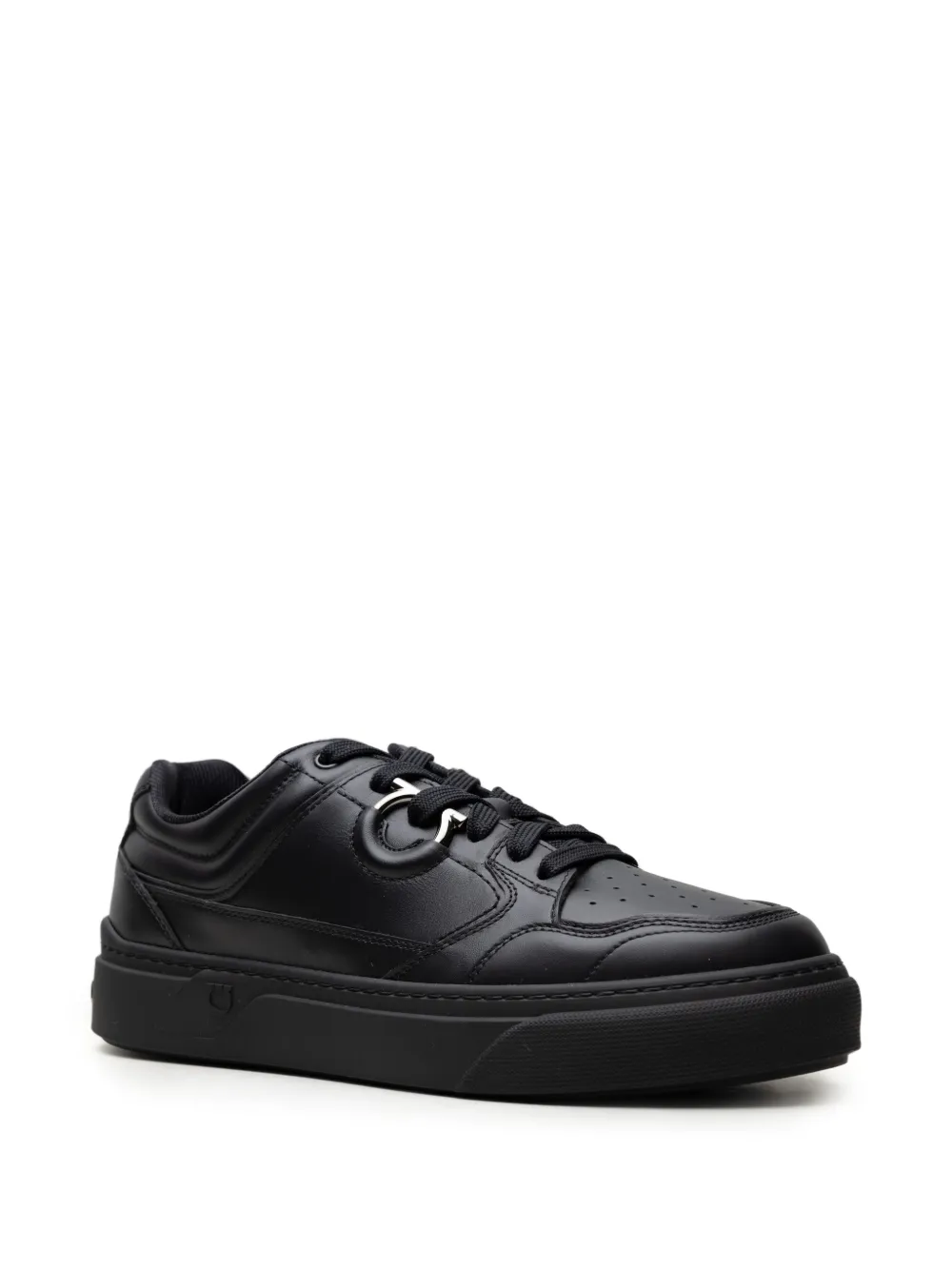 Ferragamo Gancini-detail leather sneakers Zwart