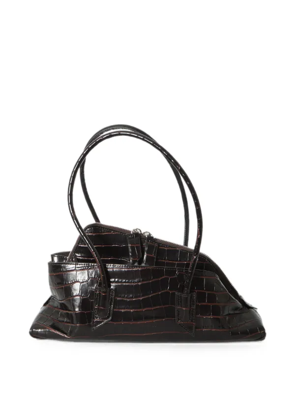 The Attico Small La Passeggiata Crocodile-effect Tote Bag in Brown
