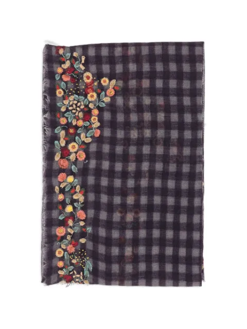 Faliero Sarti checked floral-detail scarf