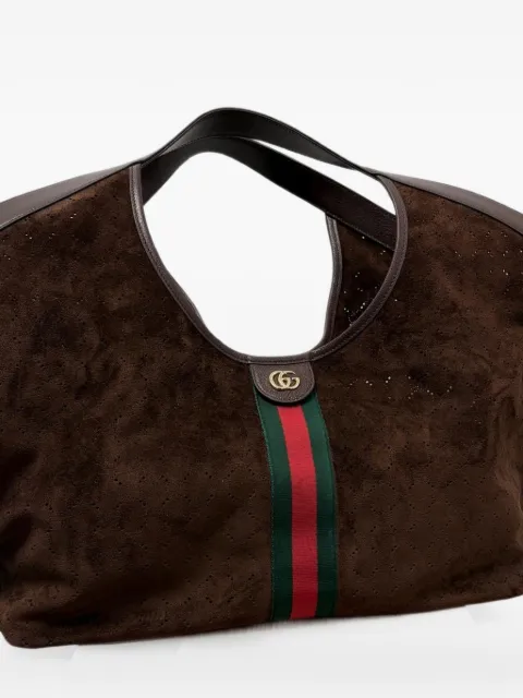 Gucci large Web-stripe Double G calf suede tote bag