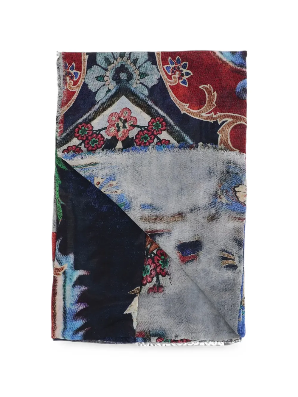 Faliero Sarti Sjaal met bloemenprint en franje Blauw
