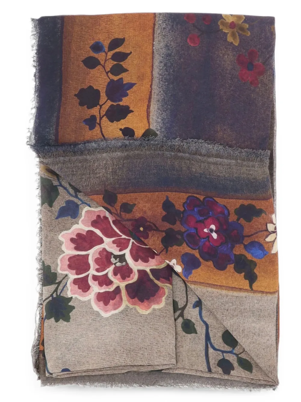 Faliero Sarti Sjaal met bloemenprint en franje Blauw