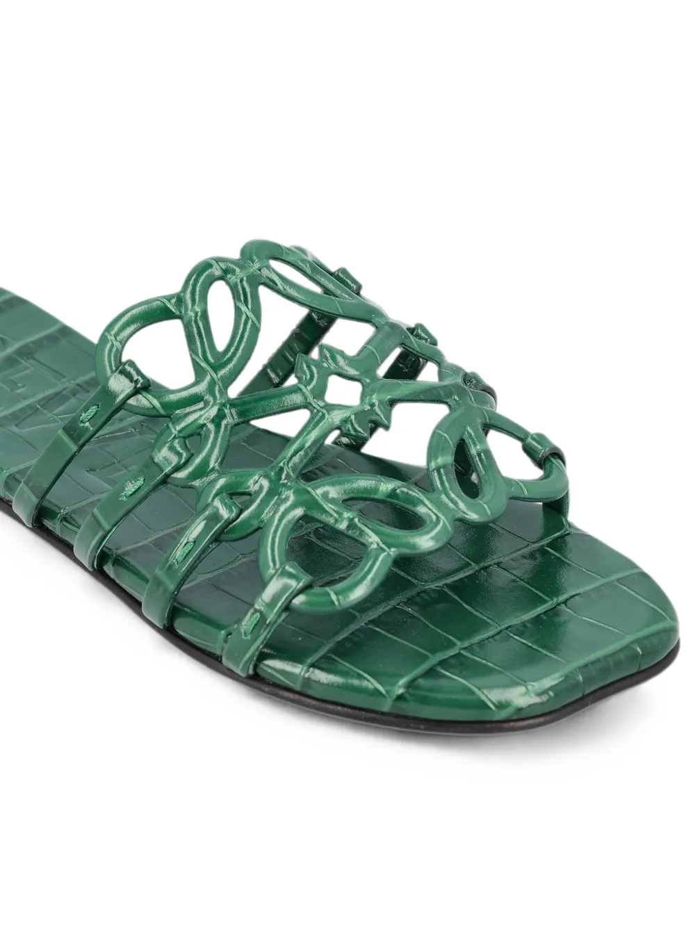 LOEWE Anagram crocodile-effect leather sandals Groen