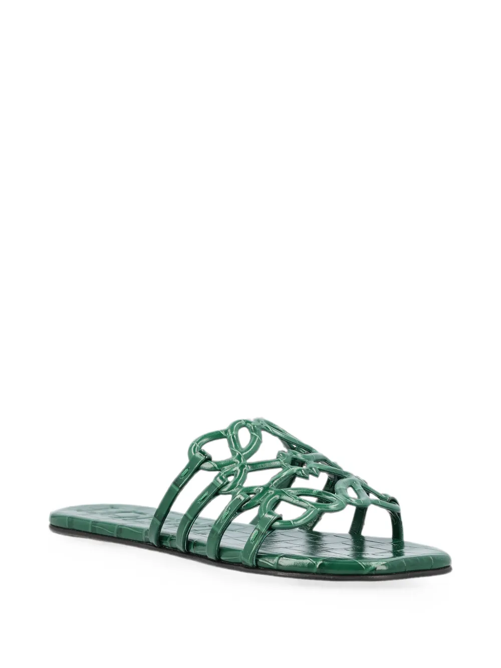 LOEWE Anagram crocodile-effect leather sandals Groen