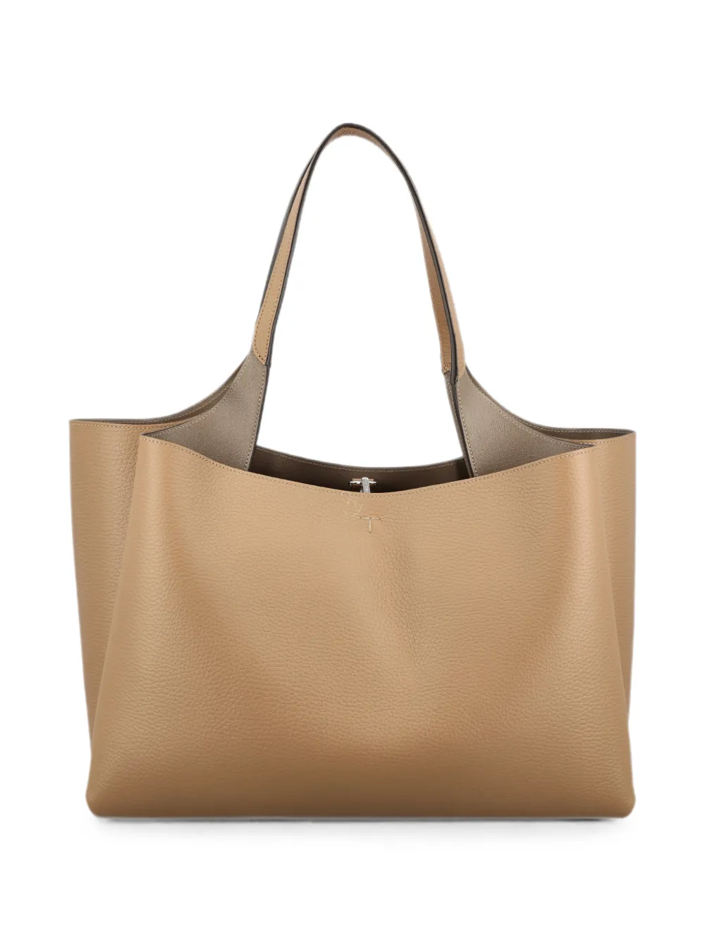 Tod's medium logo-embossed pebbled-leather shoulder bag - Nude
