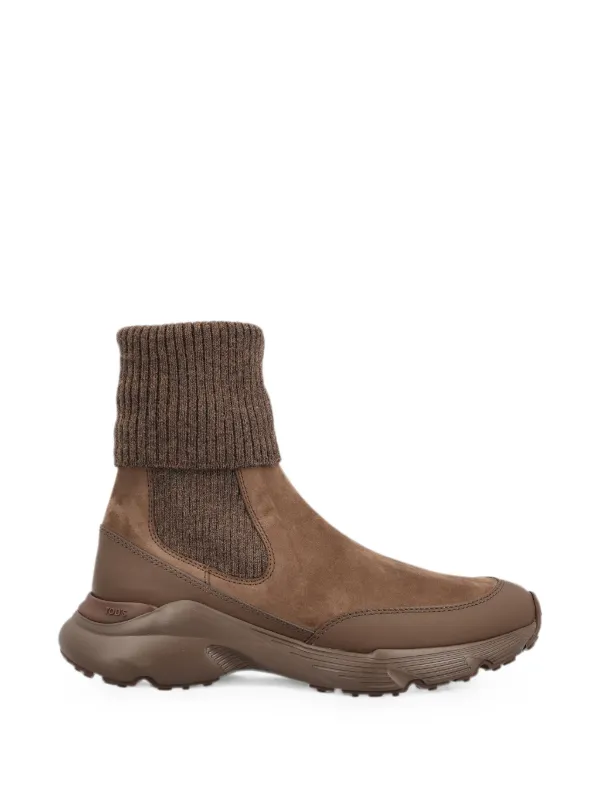 Tod's Ribbed-knit Suede Boots in Brown
