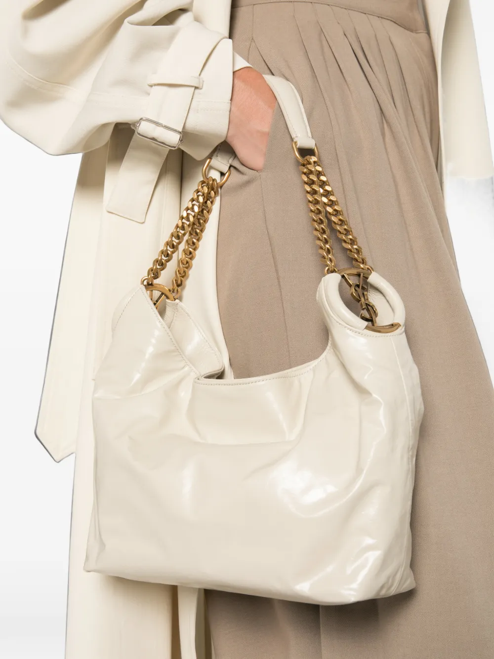 Saint Laurent Kleine Hortense schoudertas met ketting Beige