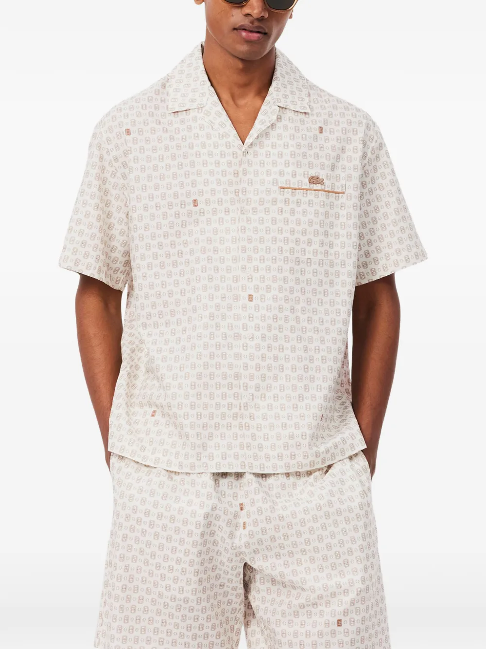 Lacoste Overhemd met korte mouwen en tennisprint Beige