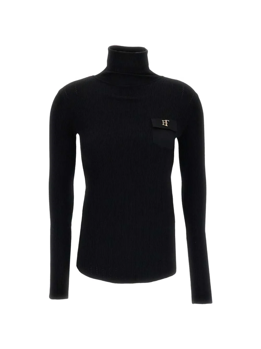 Elisabetta Franchi knit turtleneck top with openwork embroideries - Schwarz