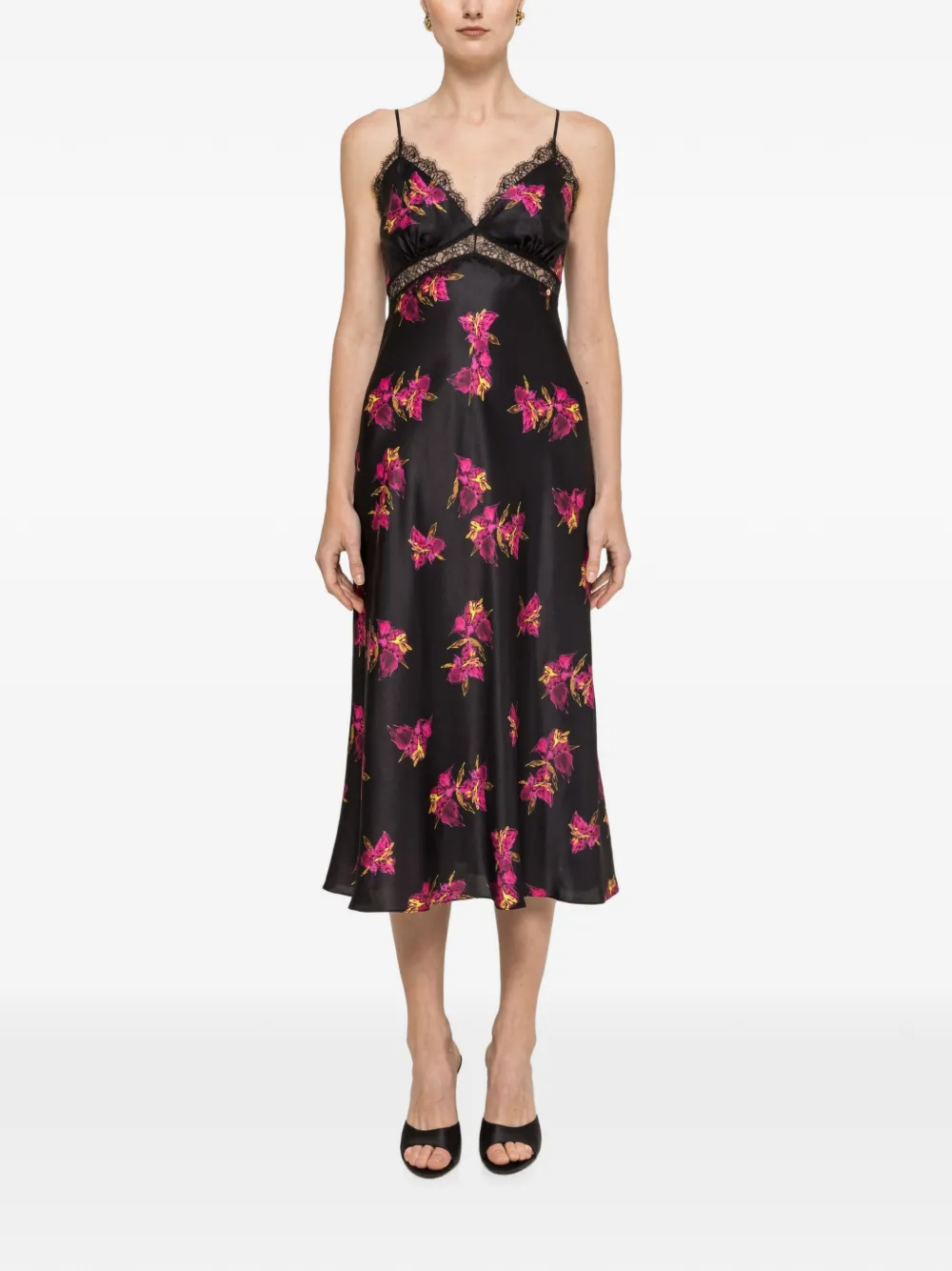 NISSA floral-print silk midi dress - Nero