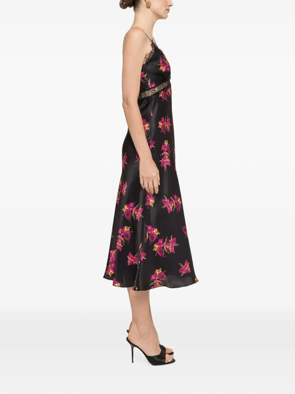 NISSA Zijde midi-jurk met bloemenprint Zwart