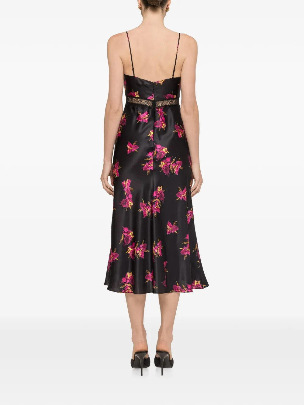 NISSA Zijde midi-jurk met bloemenprint Zwart