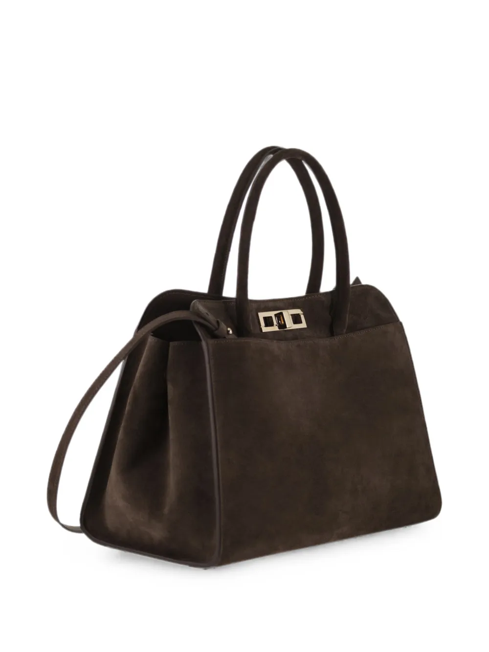 Fabiana Filippi Grote suède shopper met draaislot Bruin