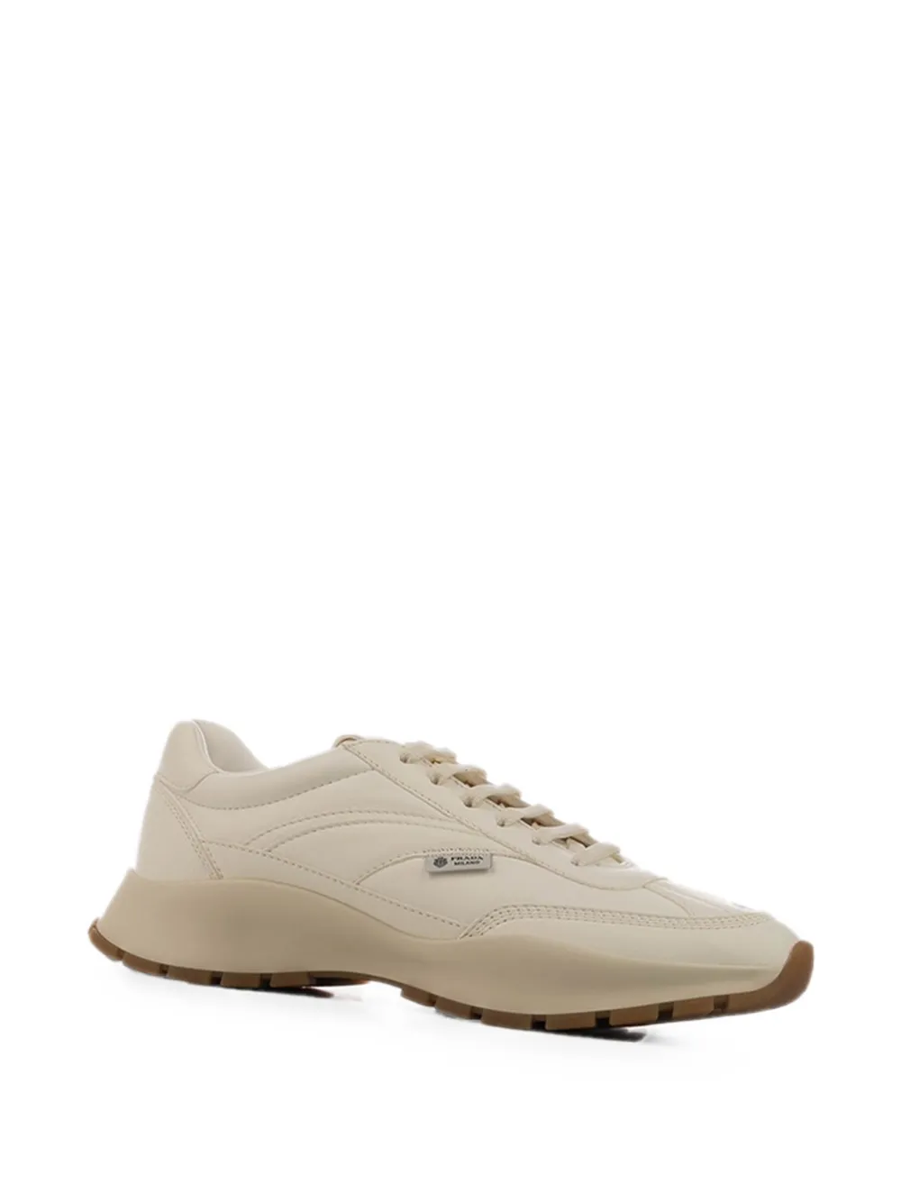 Prada logo-patch panelled sneakers Beige