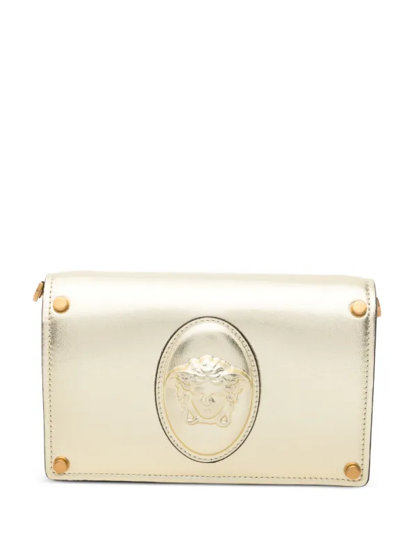 Versace Lou Metallic Nappa Mini Bag in Gold