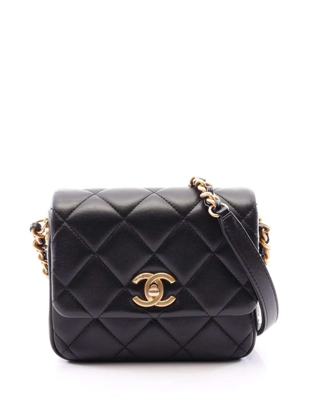 CHANEL Pre-Owned Borsa a tracolla Side Note Flap CC mini in pelle di agnello trapuntata 2021-2026 - Nero