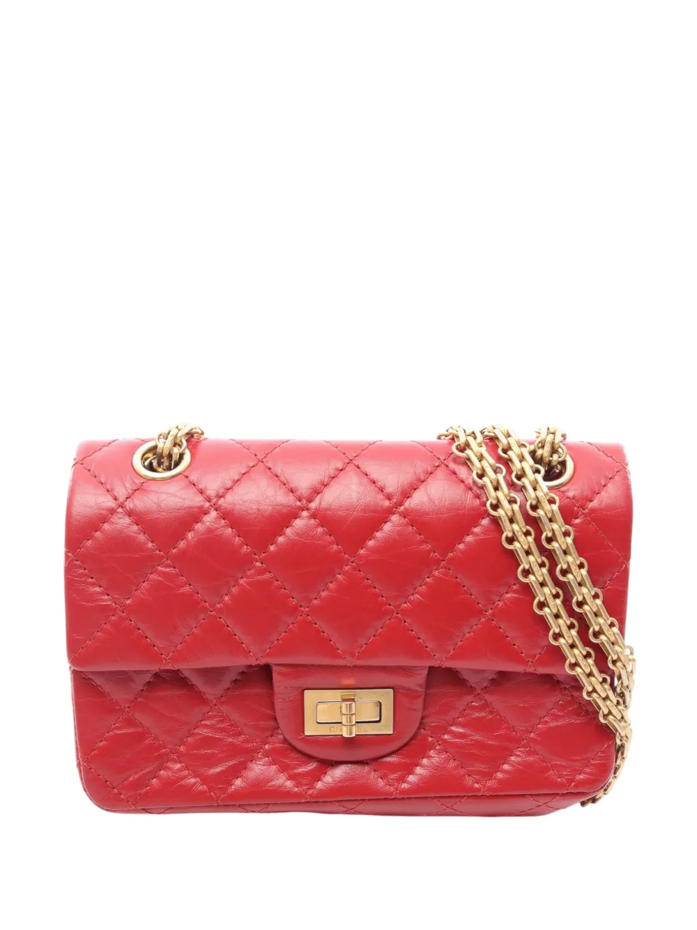 CHANEL Pre-Owned 2019 Mini Quilted Aged Calfskin Reissue 2.55 Single Flap crossbody bag - Red